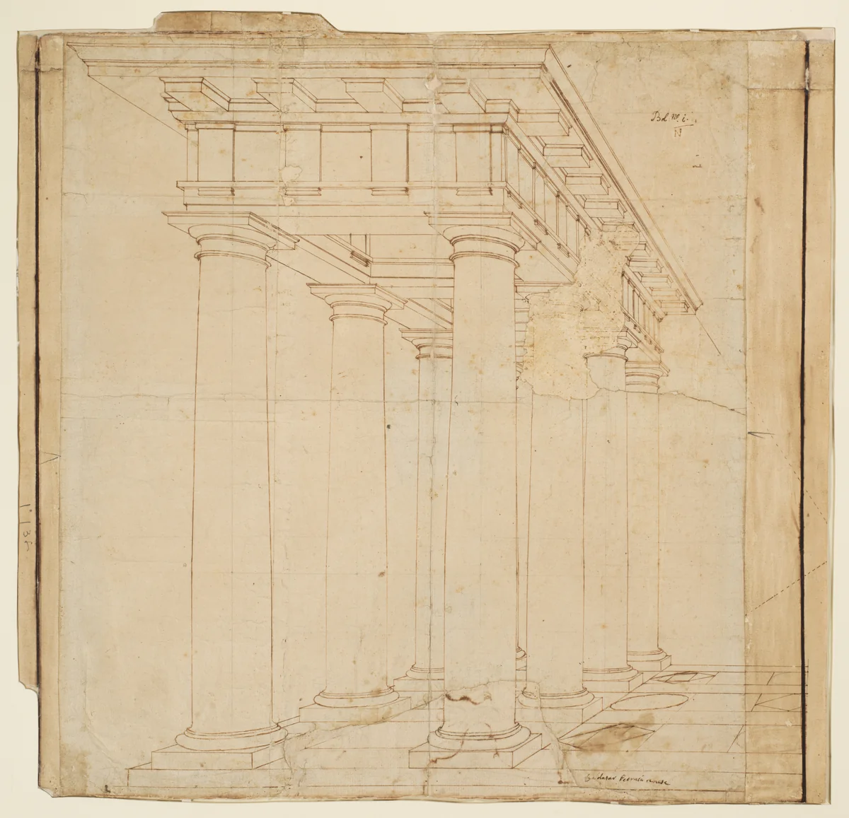 Study for a Colonnade in Perspective by Baldassarre Tommaso Peruzzi, drawing, 1525-1535