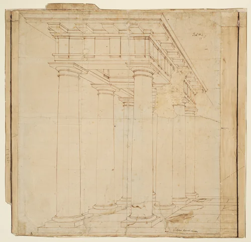 Study for a Colonnade in Perspective by Baldassarre Tommaso Peruzzi, drawing, 1525-1535