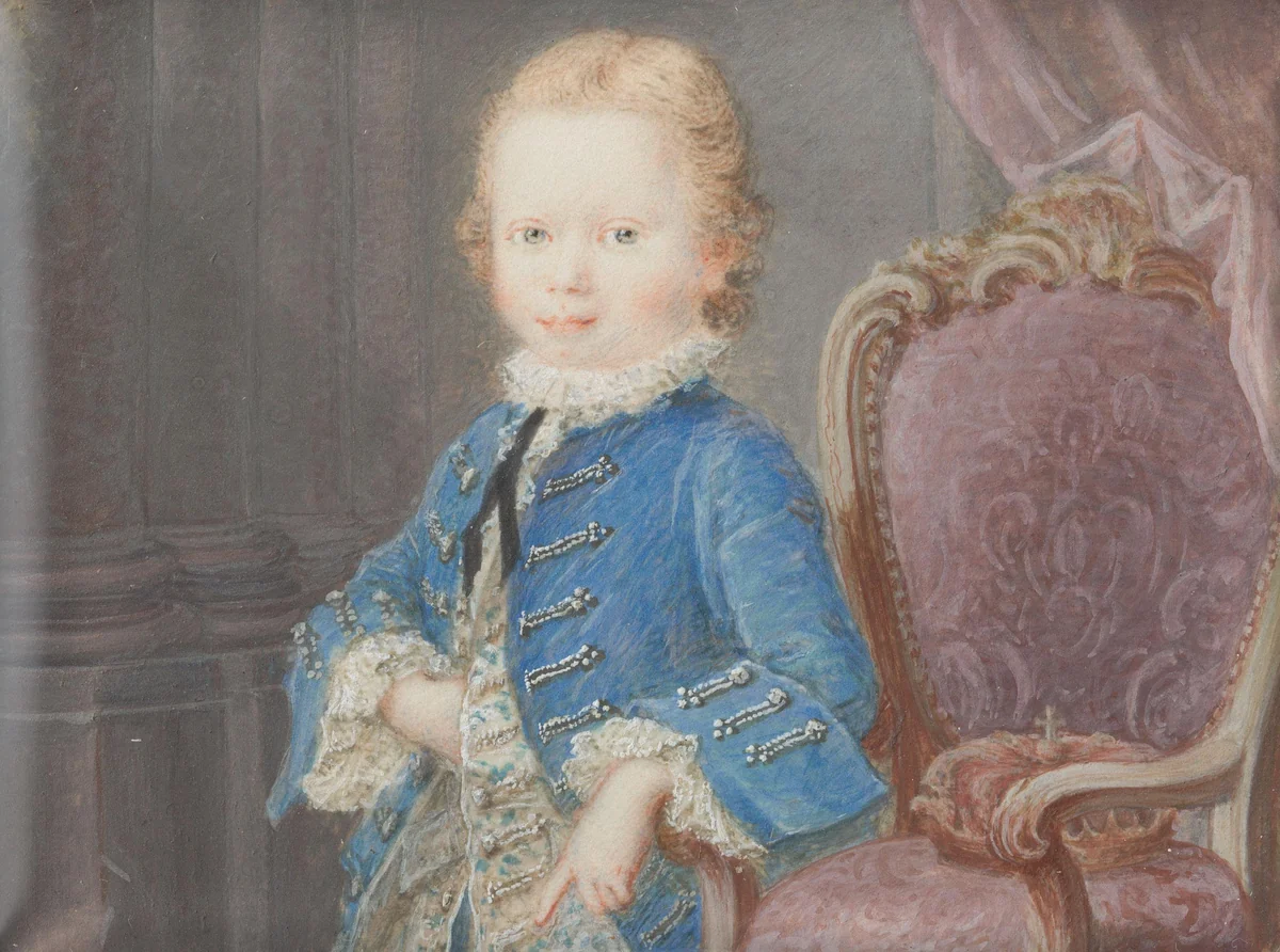 Willem V (1748-1806), prins van Oranje-Nassau, als kind by Robert Mussard, painting, 1748-1760