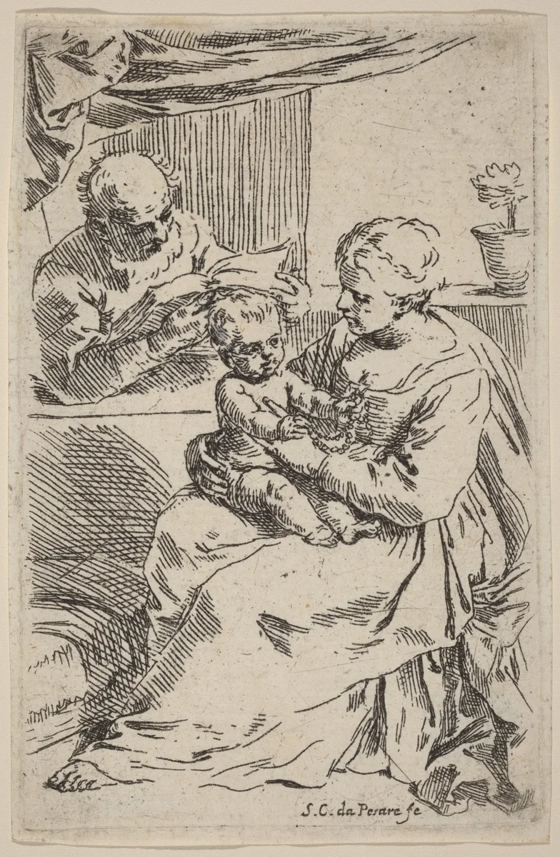 The Holy Family by Simone Cantarini, print, 1612-1648