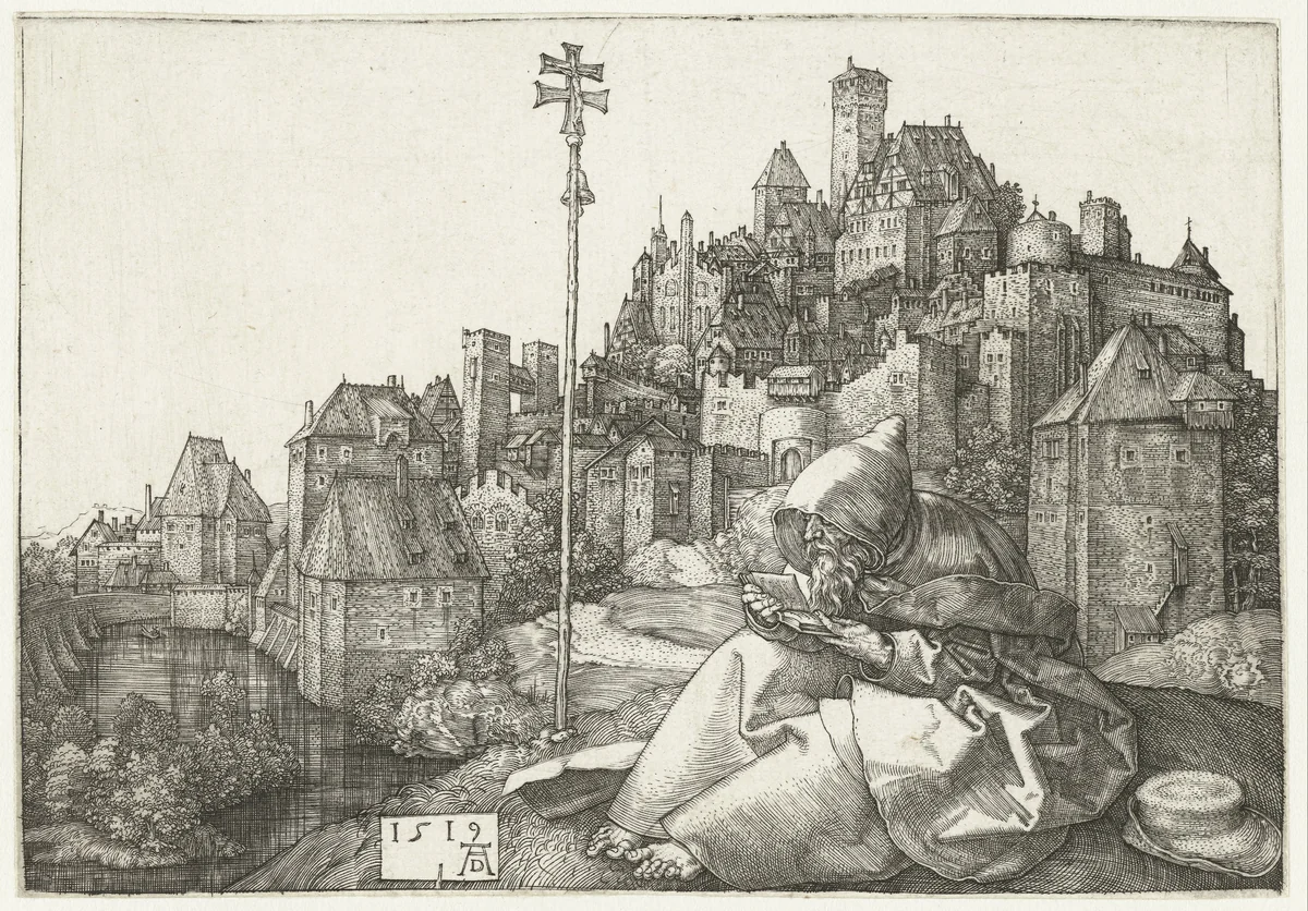 De Heilige Antonius voor een stad by Unknown, print, 1519