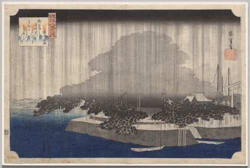 Night Rain at Karasaki, from the series Eight Views of Ōmi by Utagawa Hiroshige (歌川広重), print, 1833-1837