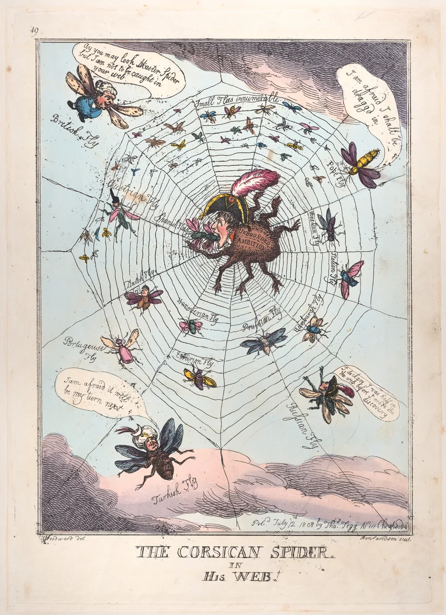 The Corsican Spider in His Web! by Thomas Rowlandson, print, 1808