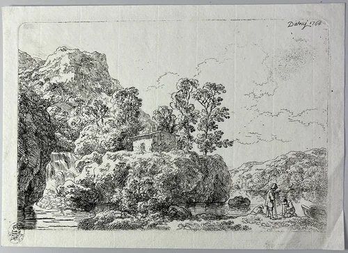 The Hut on a Rock Near a Stream by Christian Wilhelm Ernst Dietrich, print, 1764