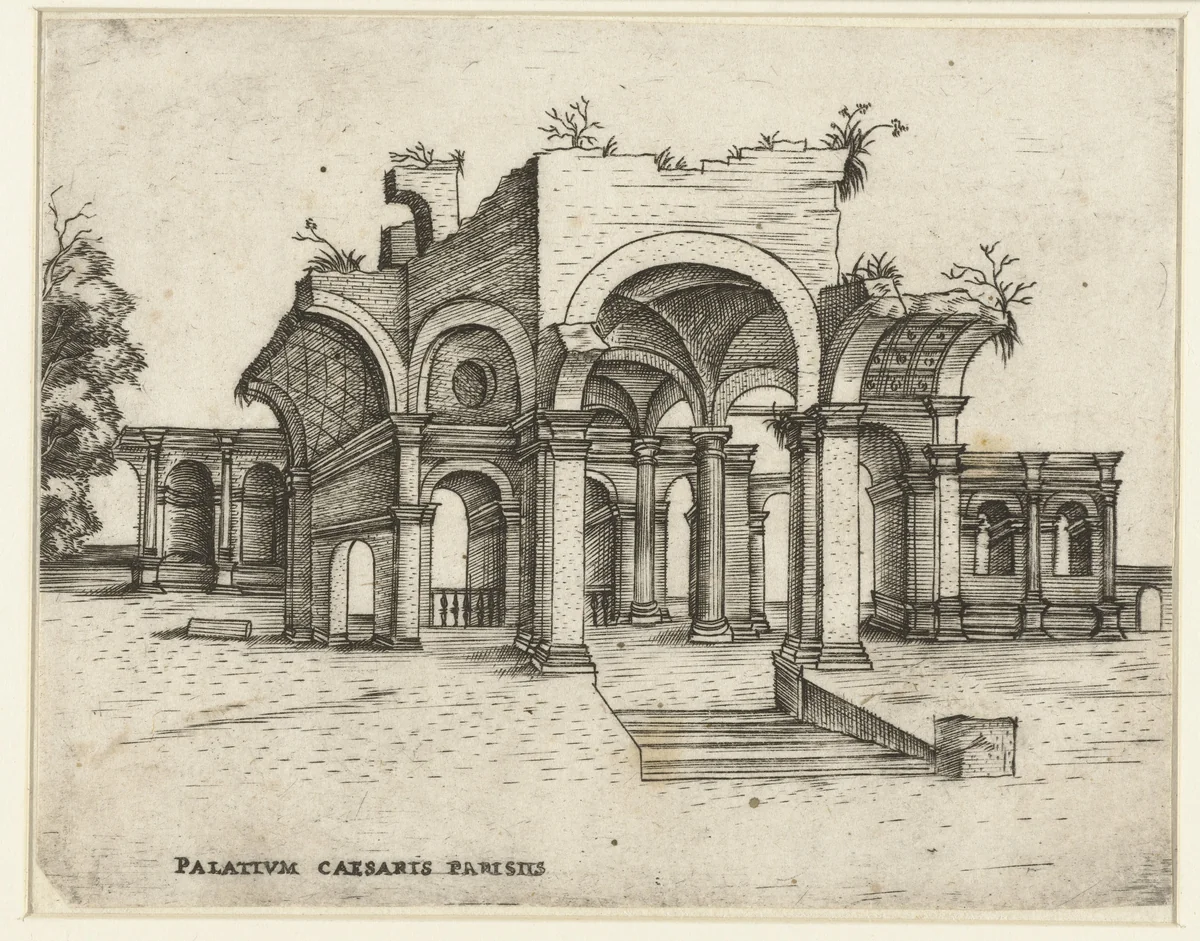 Vervallen klassiek paleis by anonymous, print, 1500-1549