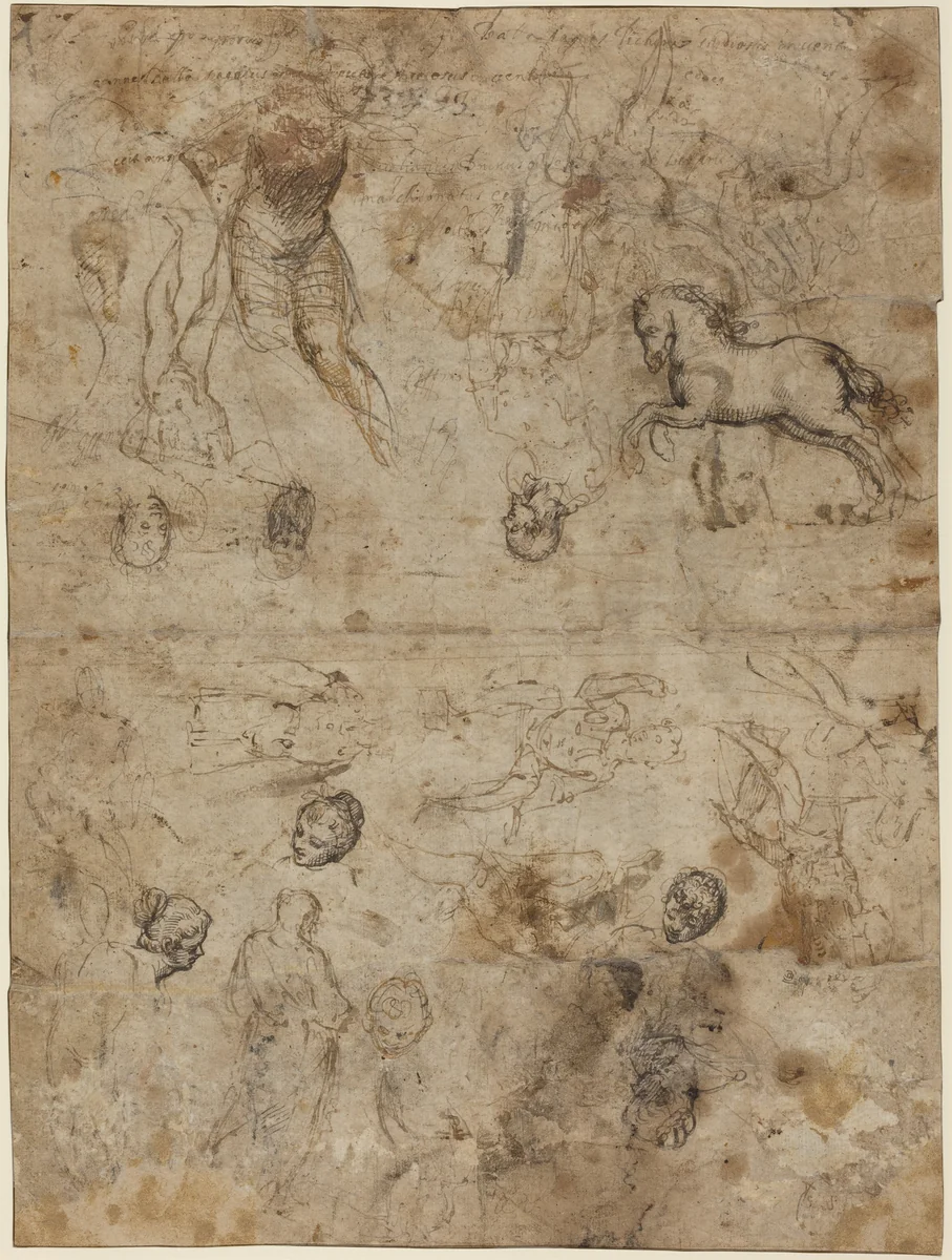 Sheet of Studies by None, drawing, 1500-1599
