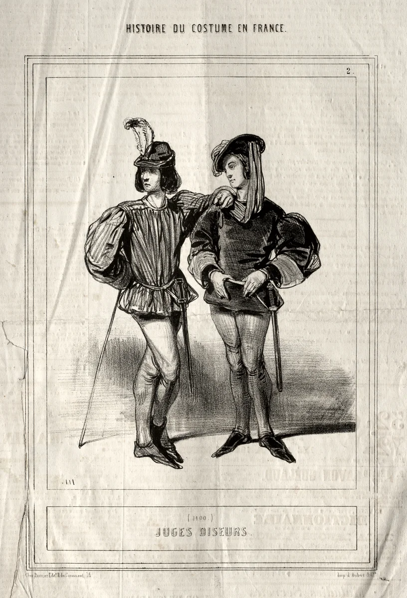 Histoire du Costume en France: Juges diseurs by Paul Gavarni, print, 1843