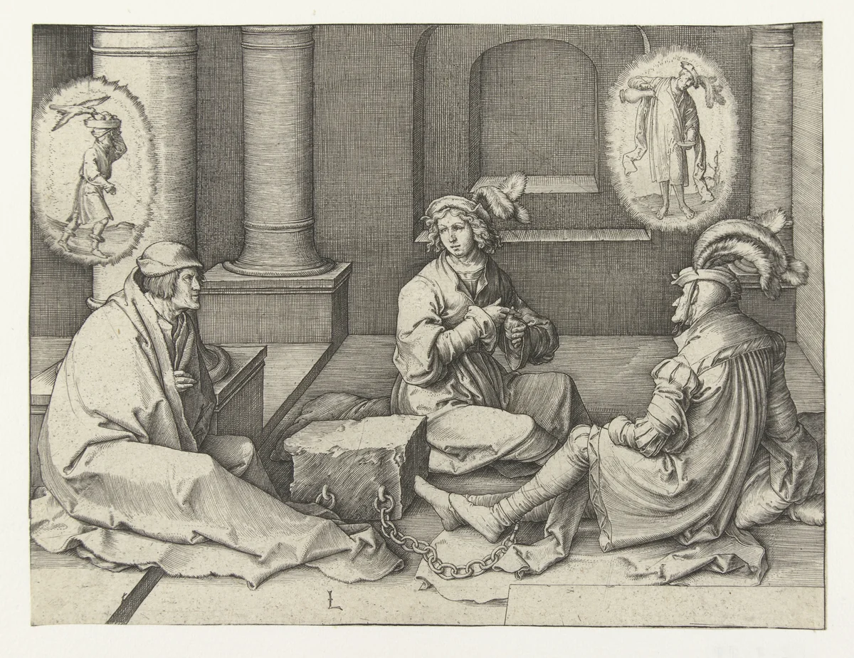 Jozef verklaart dromen in de gevangenis by Unknown, print, 1512