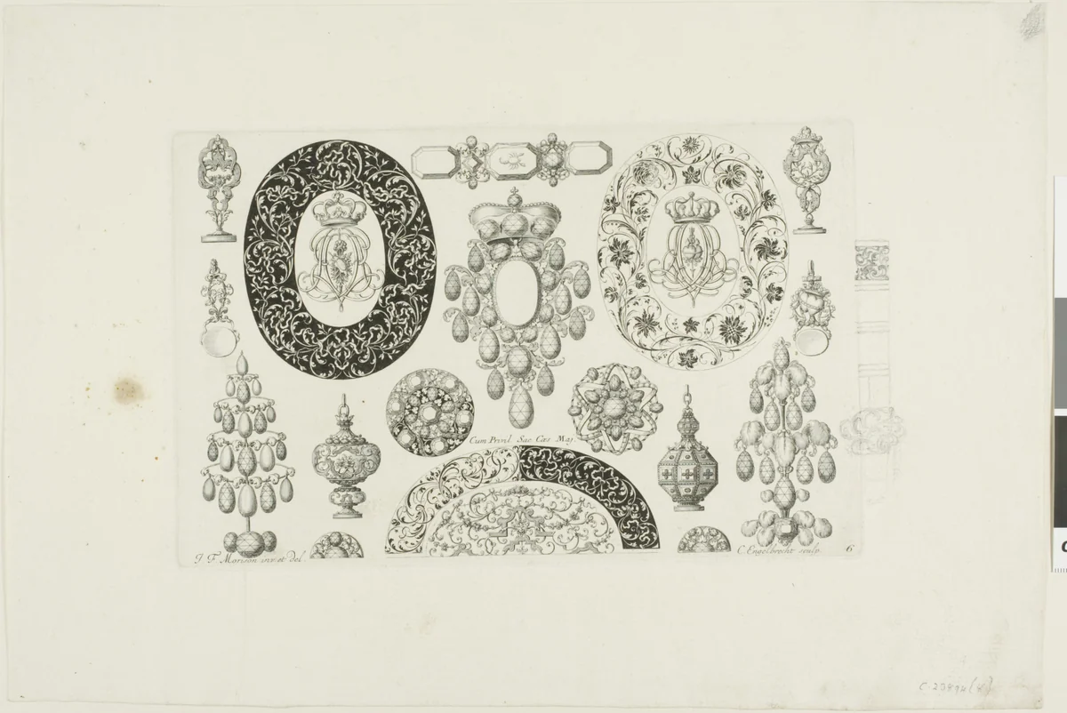 Designs for Jewelry by Christian Engelbrecht, print, 1692-1697