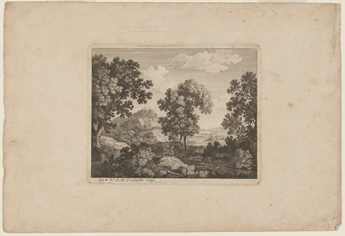 Landscape with Travellers by John Smith; George Smith, print, 1756