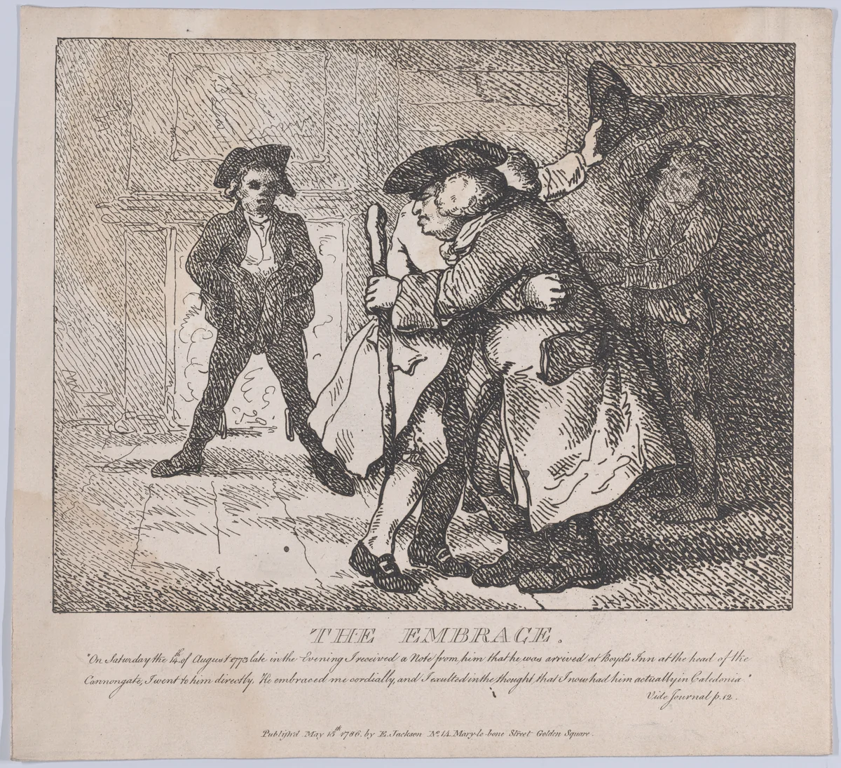The Embrace (Picturesque Beauties of Boswell, Part the First) by Thomas Rowlandson, print, 1786