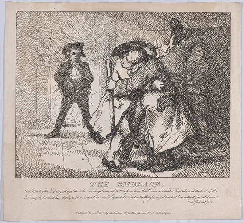 The Embrace (Picturesque Beauties of Boswell, Part the First) by Thomas Rowlandson, print, 1786