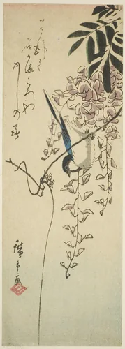 Bird on wisteria by Utagawa Hiroshige (歌川広重), print, 1846-1856
