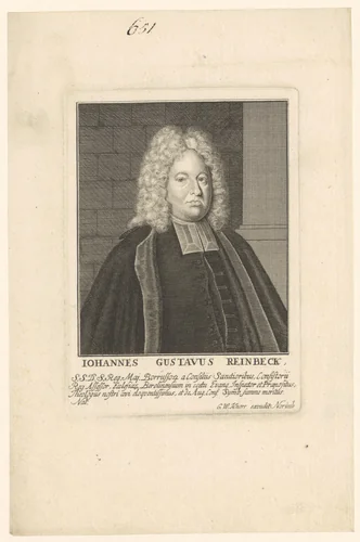 Portret van Johann Gustav Reinbeck by Georg Wolfgang Knorr, print, 1715-1761