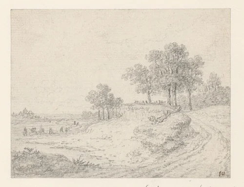 Landschap met zandweg en bomen by Georges Michel, drawing, 1773-1843