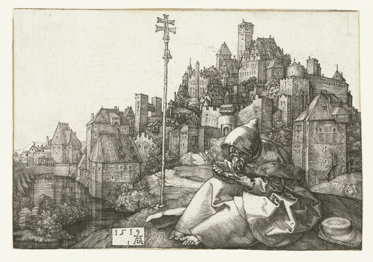 De Heilige Antonius voor een stad by Unknown, print, 1519
