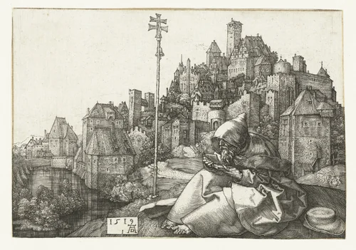 De Heilige Antonius voor een stad by Unknown, print, 1519