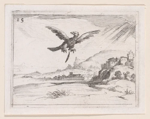 Un Aigle Jetant une Vieille Plume (An Eagle Dropping an Old Feather), plate 15 from "Lux Claustri ou La Lumière du Cloitre" (The Light of the Cloisters) by Jacques Callot, print, 1621-1635