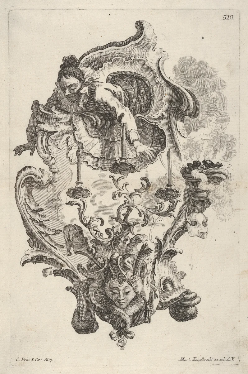 Sconce Representing Winter, from 'Wand-Leuchter die 4 Jahrseiten vorstellend' by Martin Engelbrecht, print, 1730-1756