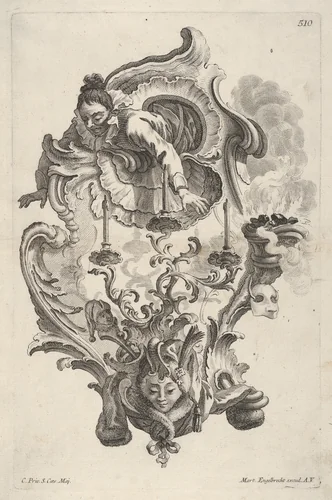 Sconce Representing Winter, from 'Wand-Leuchter die 4 Jahrseiten vorstellend' by Martin Engelbrecht, print, 1730-1756
