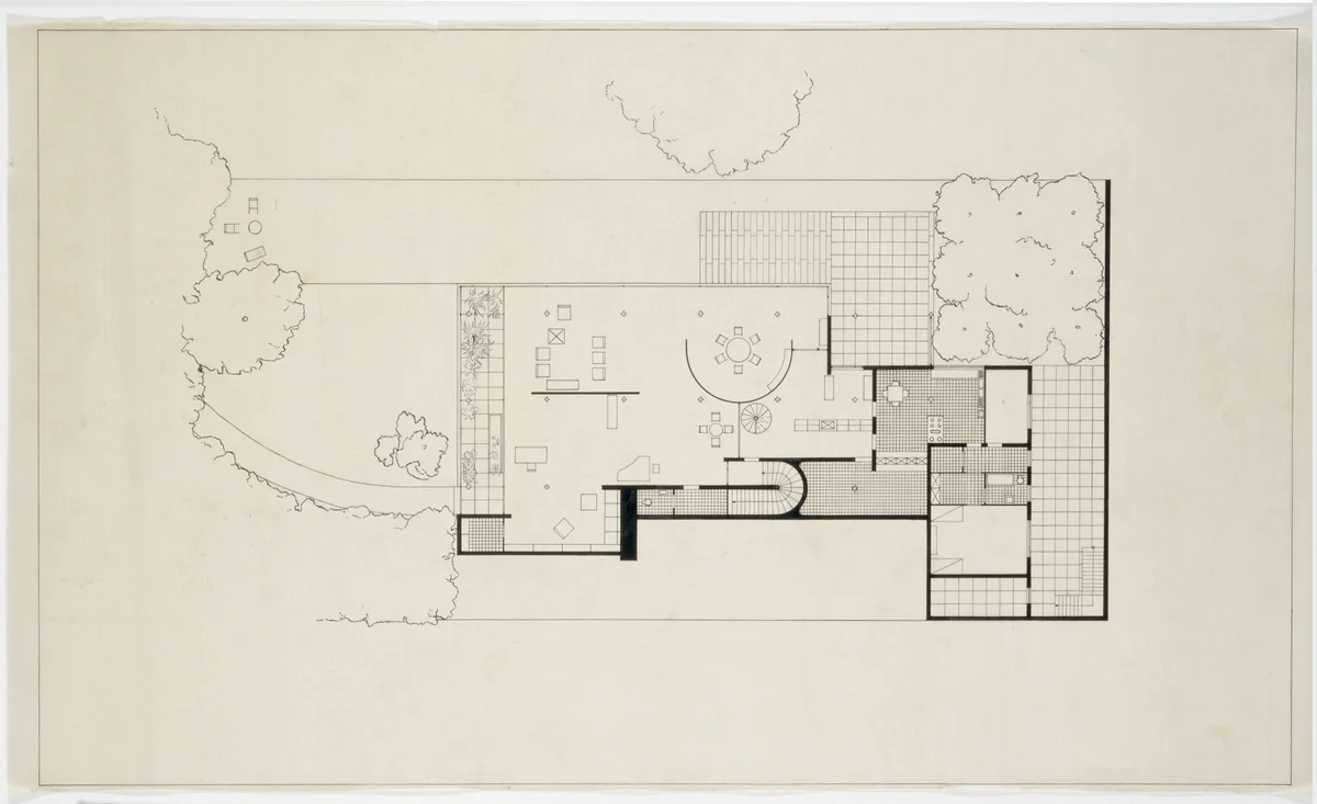 Tugendhat House, Brno, Czech Republic, Entrance-level plan by Ludwig Mies van der Rohe, mies van der rohe archive, 1928