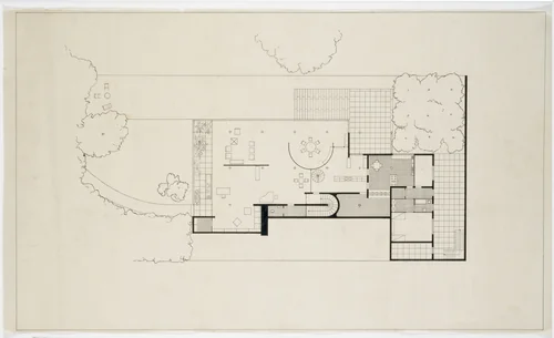 Tugendhat House, Brno, Czech Republic, Entrance-level plan by Ludwig Mies van der Rohe, mies van der rohe archive, 1928