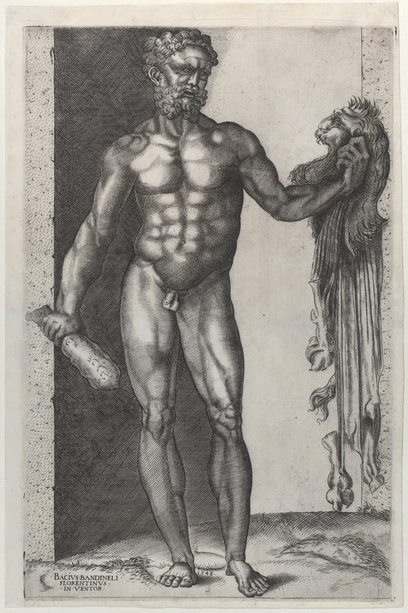 Hercules with his Club and Lion Skin by anonymous, print, 1548