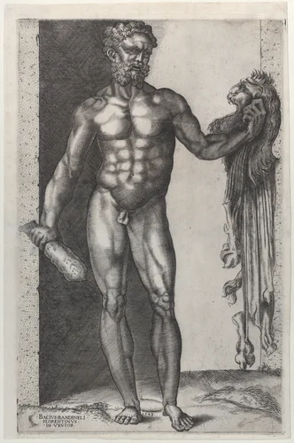 Hercules with his Club and Lion Skin by anonymous, print, 1548