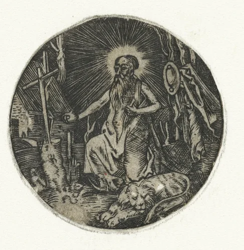 De Heilige Hiëronymus in de wildernis by Unknown, print, 1475-1500