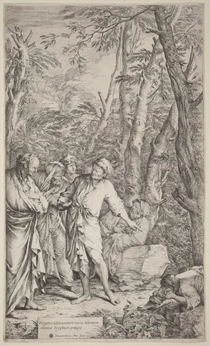 Diogenes Casting Away His Bowl by Salvator Rosa, print, 1615-1673