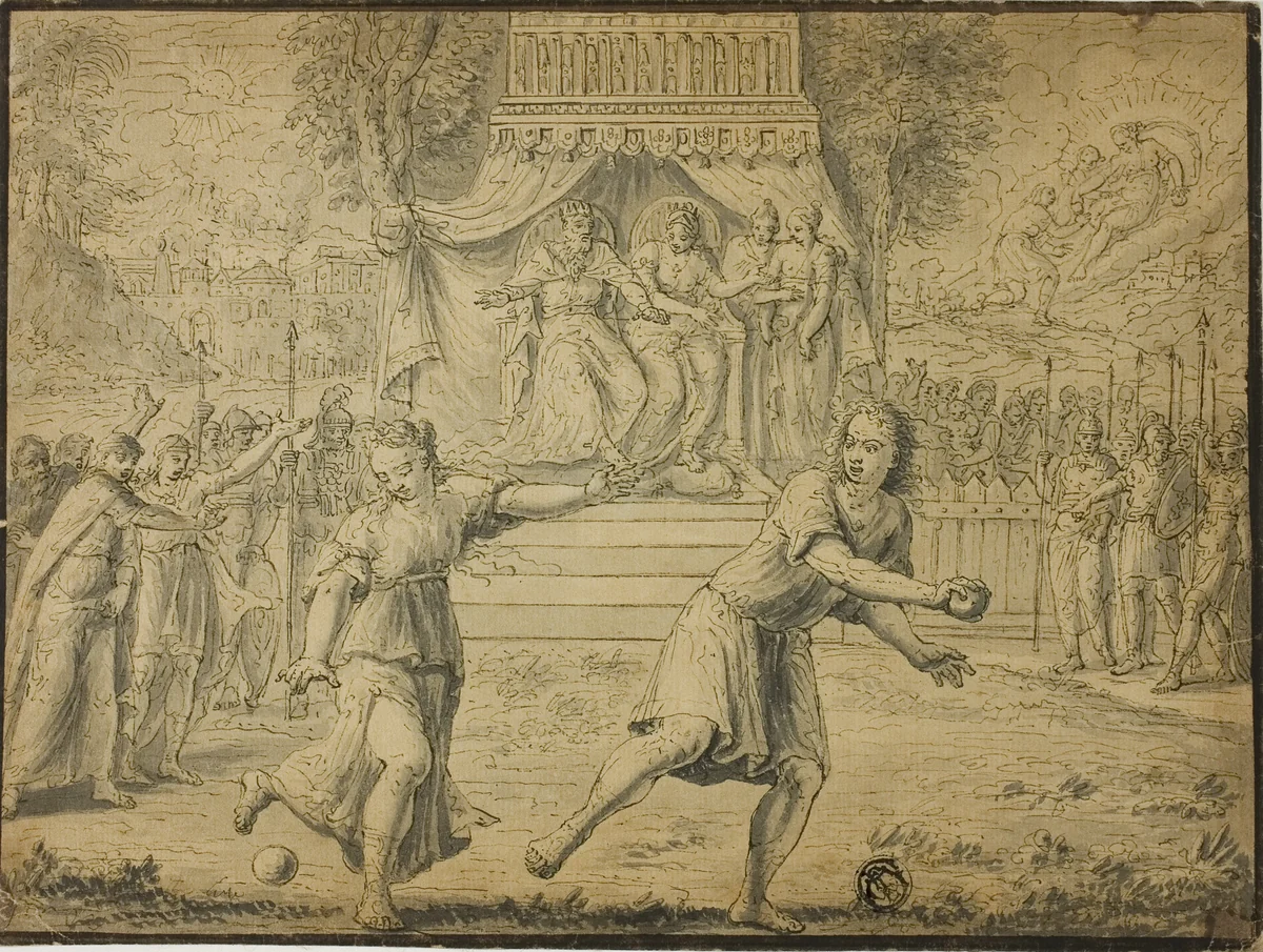 Atlanta Racing Hippomenes by Marten de Vos, drawing, 1500-1799
