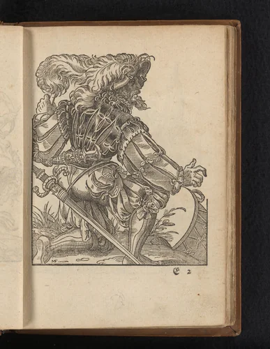 Zittende lansknecht by Unknown, print, 1578