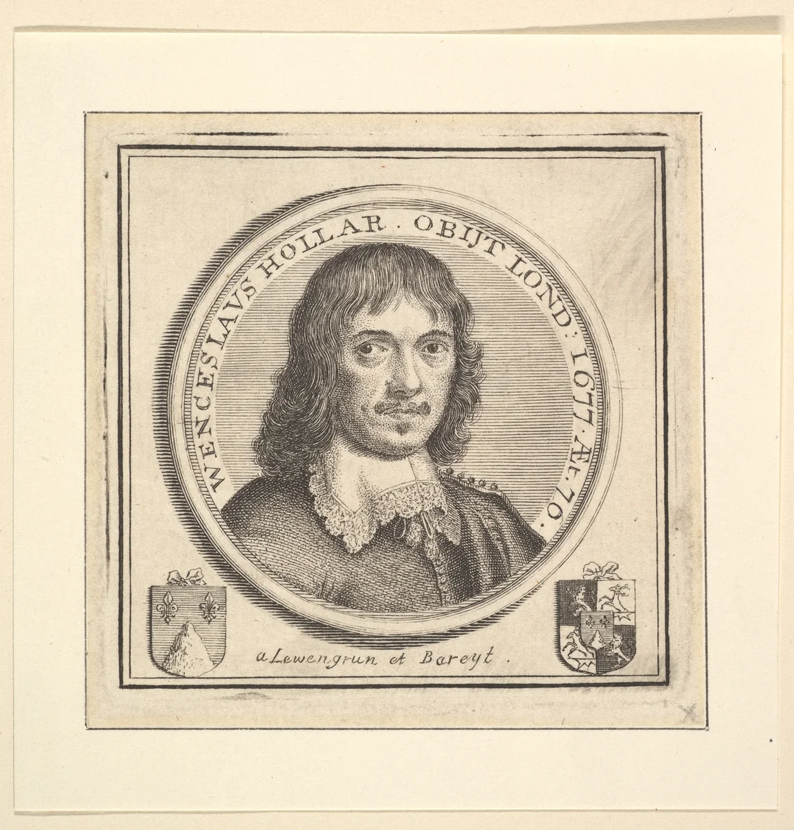 Bust of Hollar in a Circular Frame (published in Vertue's, Description of the Works of the Ingenious Delineator & Engraver, Wenceslaus Hollar) by George Vertue, print, 1745