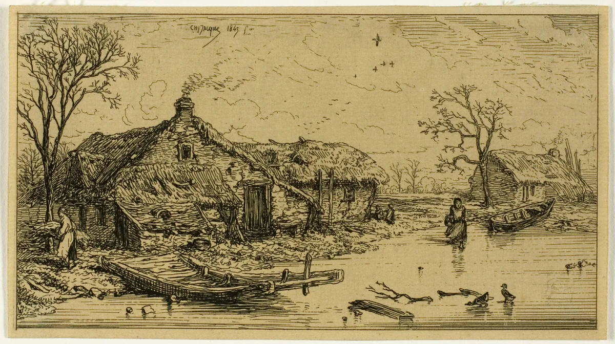 The Frozen Pond by Charles-Émile Jacque, print, 1845