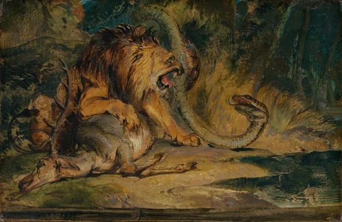 Lion Defending its Prey by Sir Edwin Landseer, painting, 1840