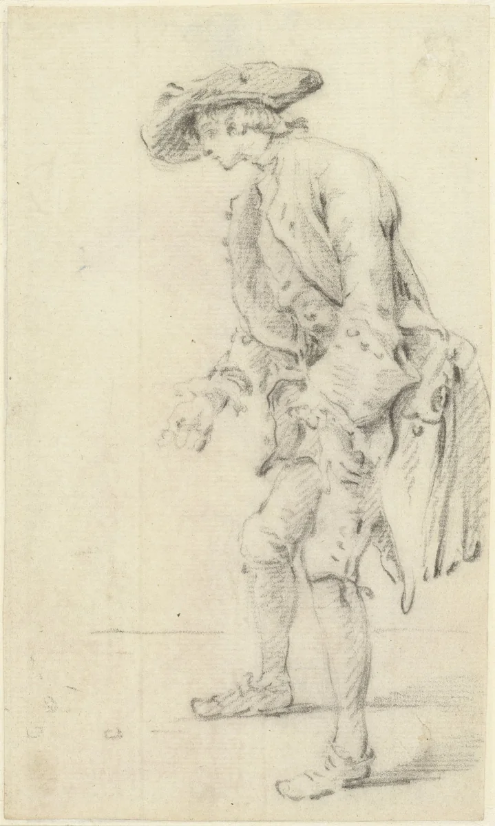 Jonge edelman, naar links in gebogen by Simon Fokke, drawing, 1710-1779
