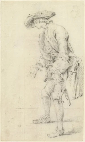 Jonge edelman, naar links in gebogen by Simon Fokke, drawing, 1710-1779
