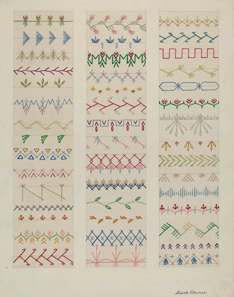 Samples of Stitching by Edith Towner, index of american design, 1937