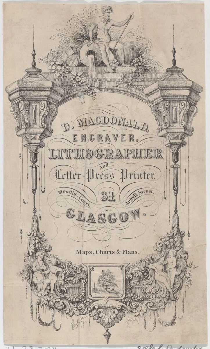 Trade Card for D. MacDonald, Engraver, Lithographer & Letter Press Printer by anonymous, print, 1771-1835