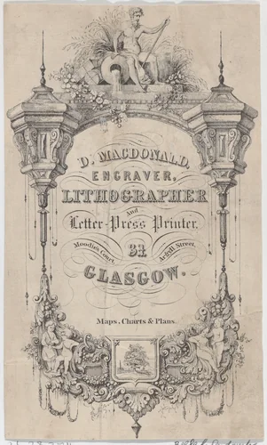 Trade Card for D. MacDonald, Engraver, Lithographer & Letter Press Printer by anonymous, print, 1771-1835