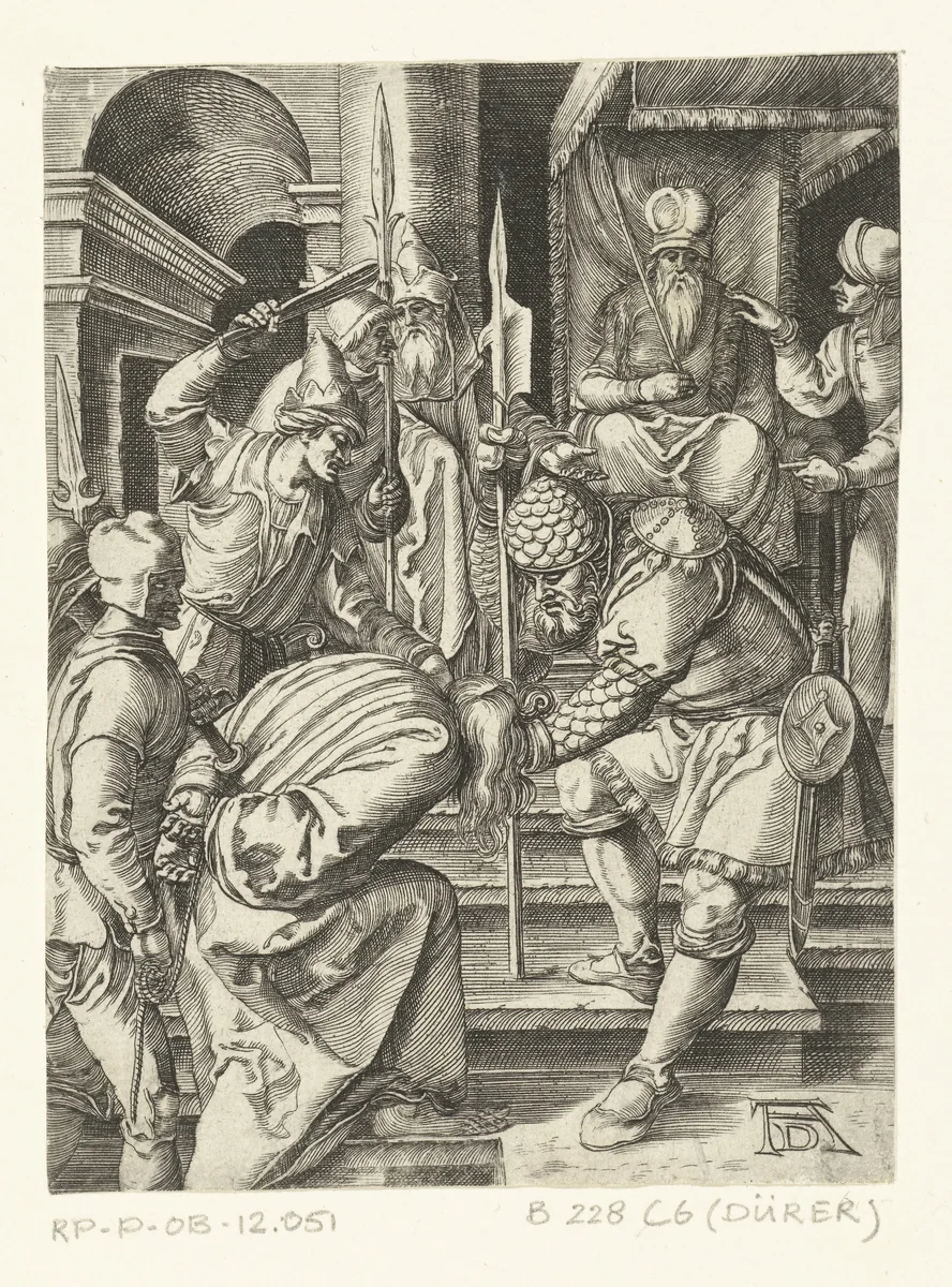 Christus voor Annas by anonymous, print, 1510-1699