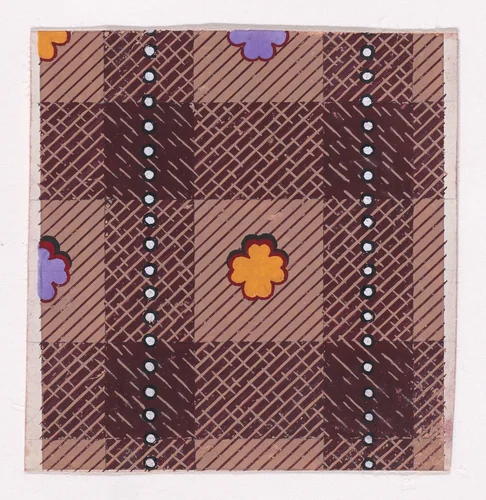 Textile Design with a Tartan Pattern Decorated with Stylized Clovers and Vertical Strips of Pearls by anonymous, drawing, 1840