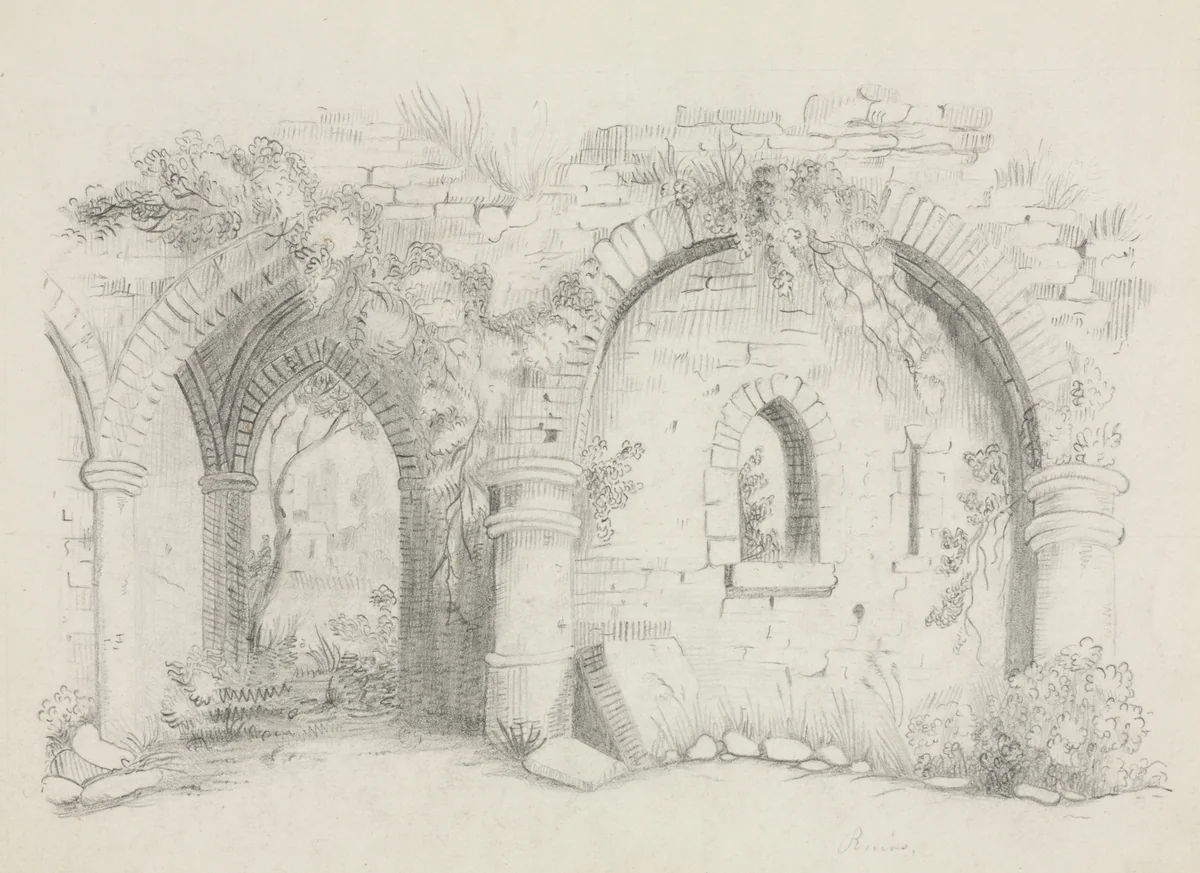 Ruins by Mary Altha Nims, drawing, 1835-1850