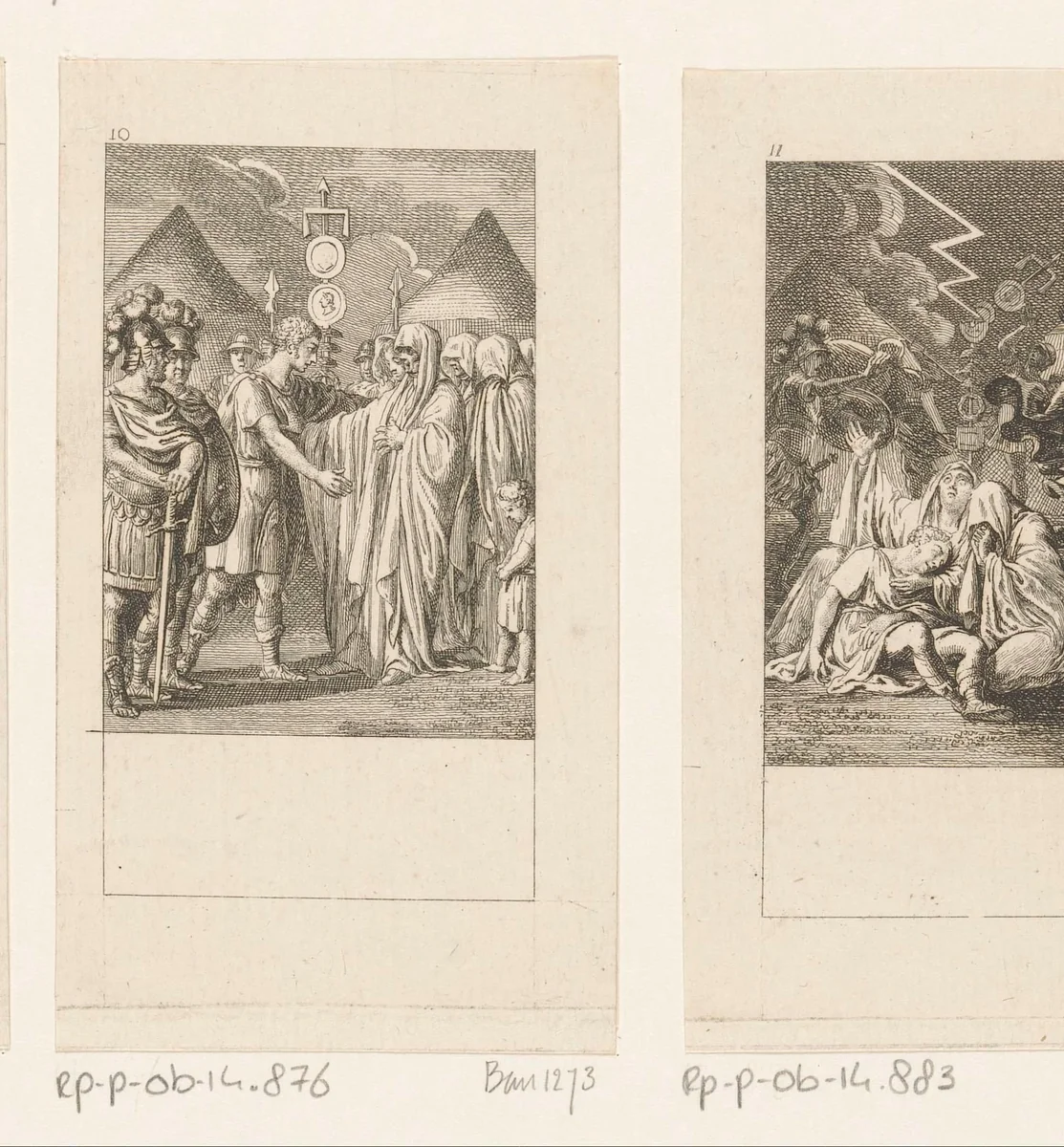 Coriolan wil zijn moeder omarmen by Daniel Nikolaus Chodowiecki, print, 1786