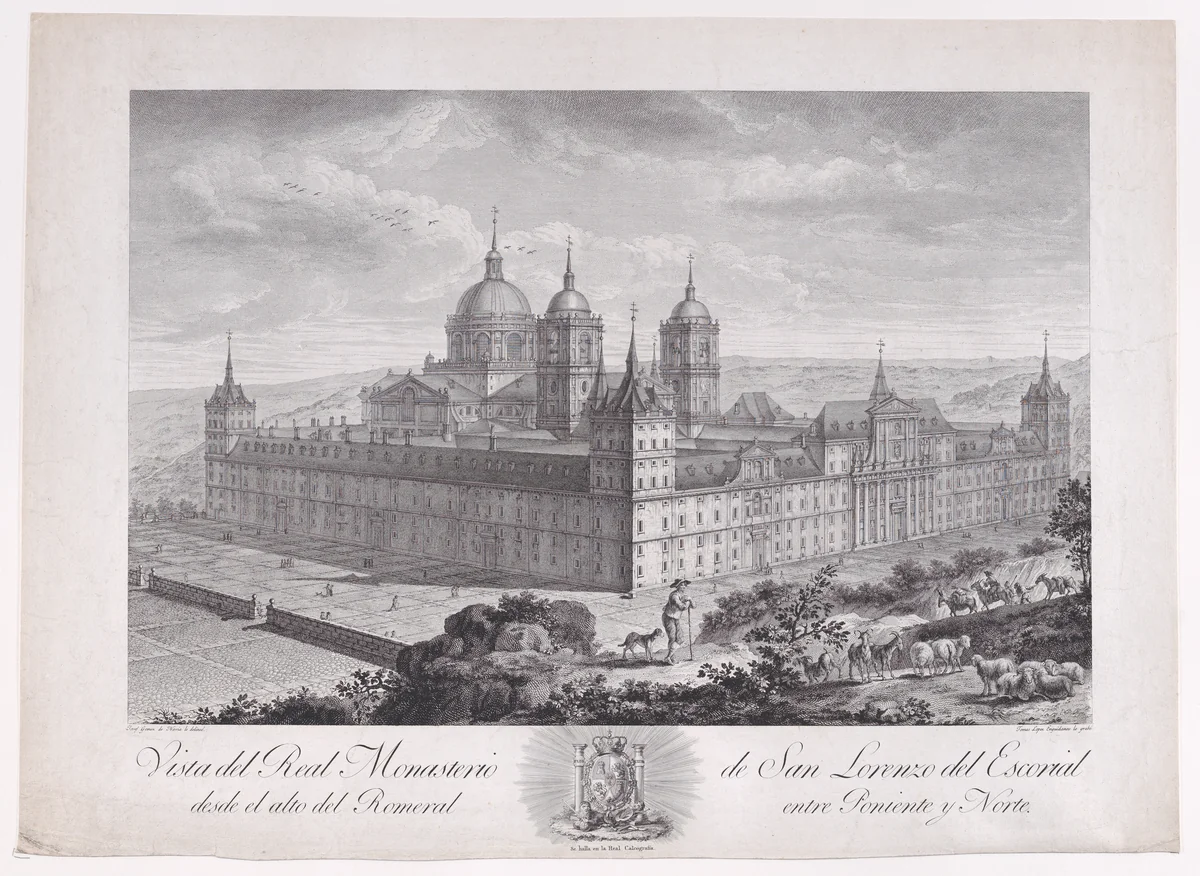 Bird's-eye view of the monastery of El Escorial, from "Views of El Escorial" by Tomás López Enguidanos, print, 1785-1795