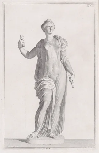 Plate XVII (17): A Muse, from "Museum Florentinum" (Statuae antiquae dorum et virorum illustrium) by Carlo Orsolini, print, 1734