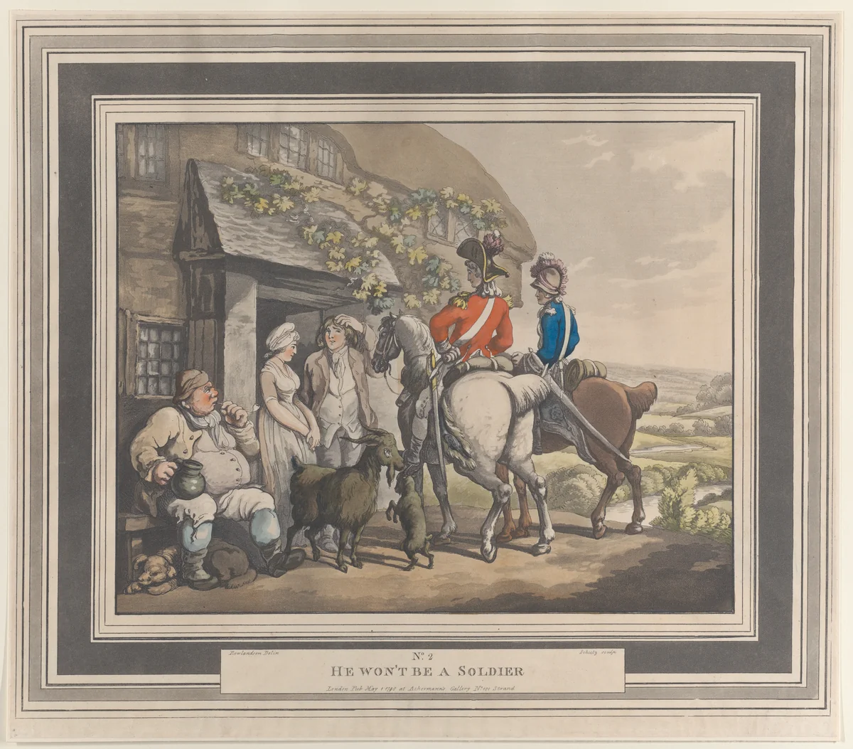 No. 2: He Won't Be A Soldier by Heinrich Joseph Schütz, print, 1798