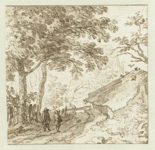 Landschap met twee figuren op een weg by Allaert van Everdingen, drawing, 1631-1675