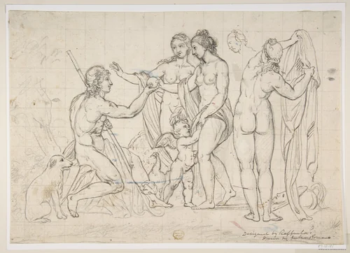 Judgment of Paris, after Raphael by Raphael, drawing, 1520-1600