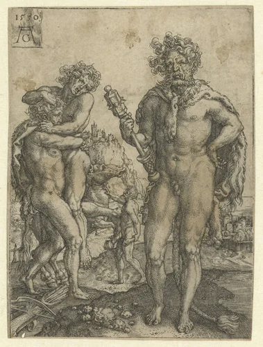 Hercules verslaat Antaeus by Unknown, print, 1550